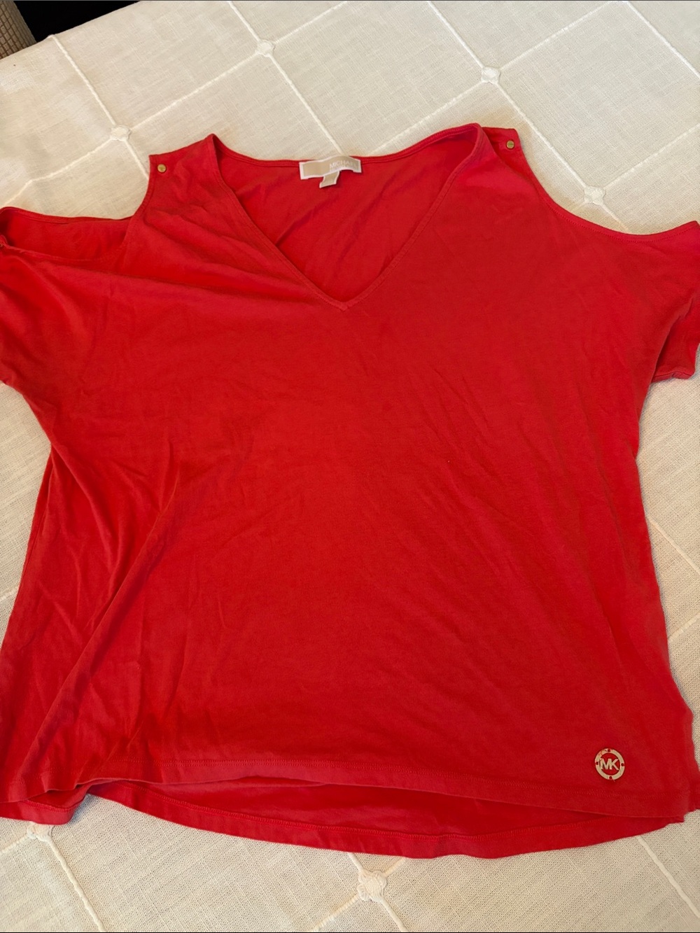 Michael Kors Bright Red V-Neck Cold-Shoulder Tee